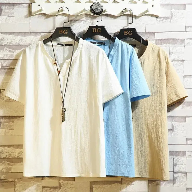 Men’s Summer Casual Suit – V-Neck T-Shirt & Drawstring Shorts